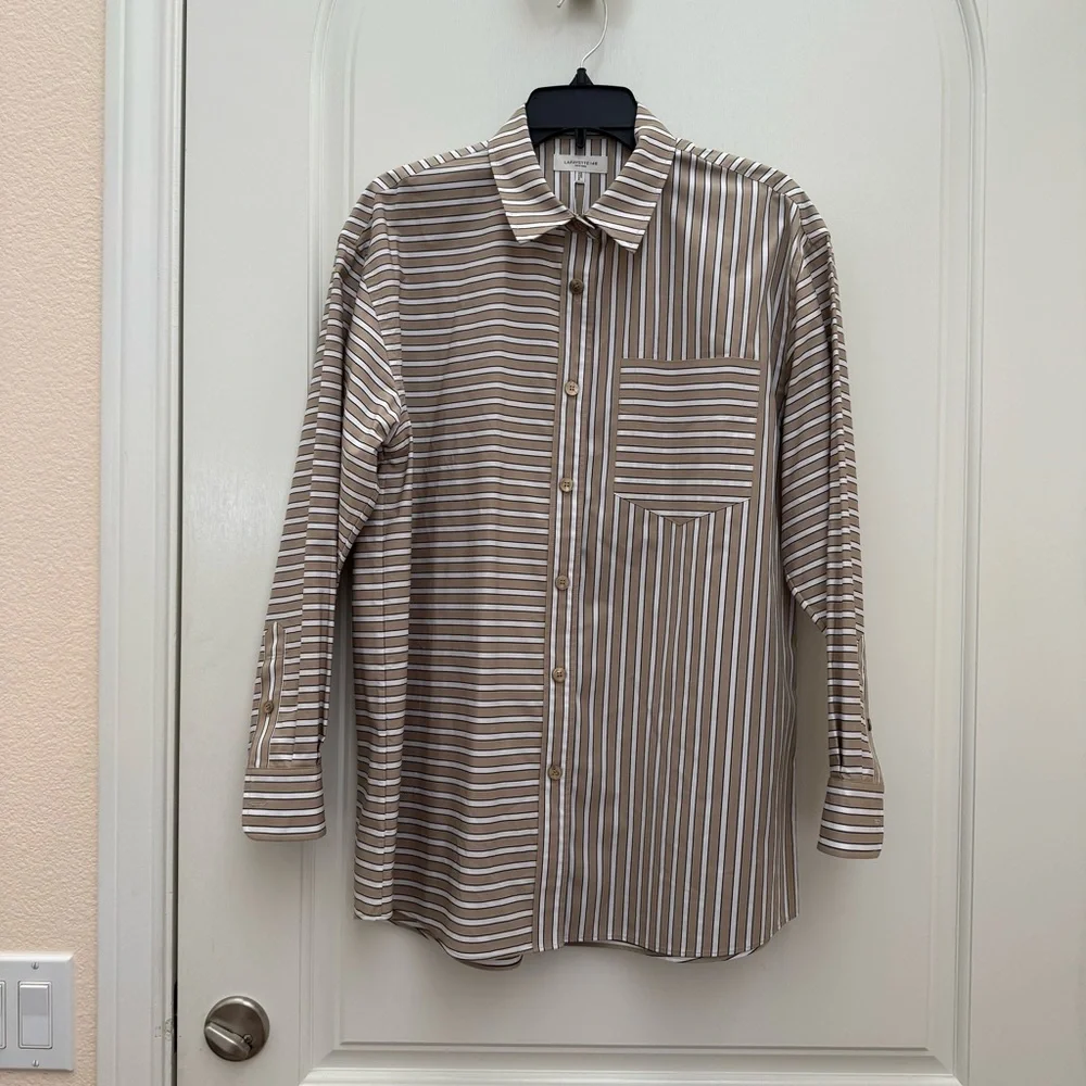 NWT Lafayette 148 New York Oversize Stripe Cotton Button-Up Shirt - Picture 3 of 16